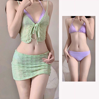 Bikini sexy màu xanh 4 món mặc nhiều kiểu, đồ bơi sexy đi biển đi bơi màu tím