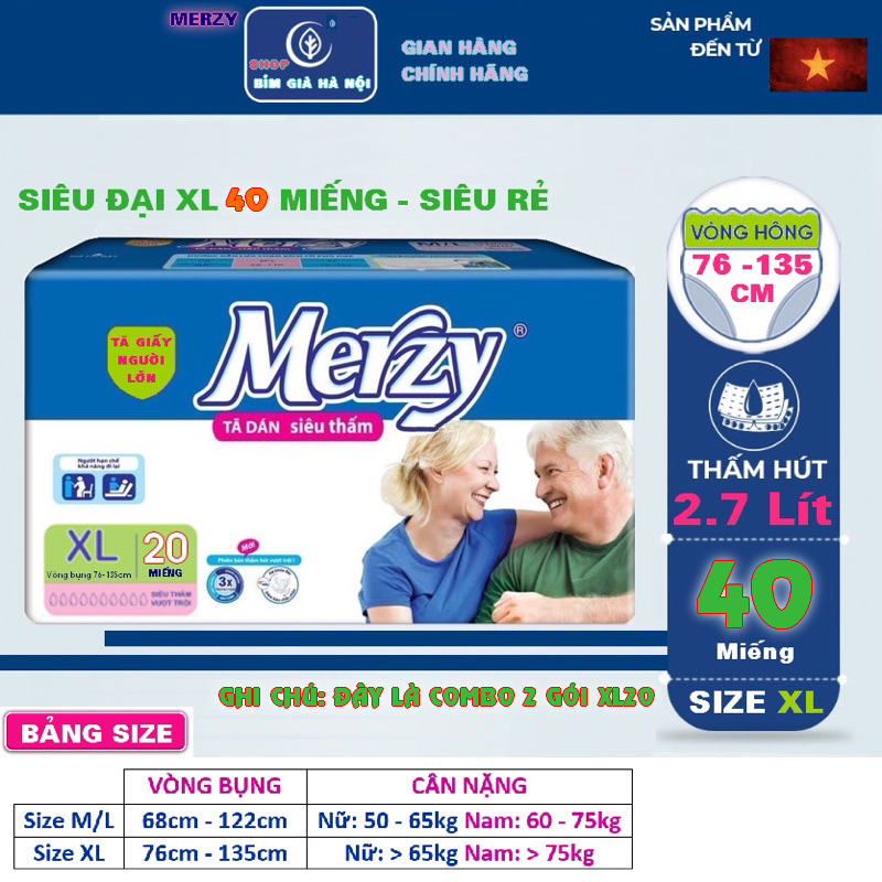 (+6 miếng) Bỉm già Merzy M40 ML40 XL40 Siêu thấm hút M20 ML20 XL20 #bỉm già merzy #bỉm merzy #tã già