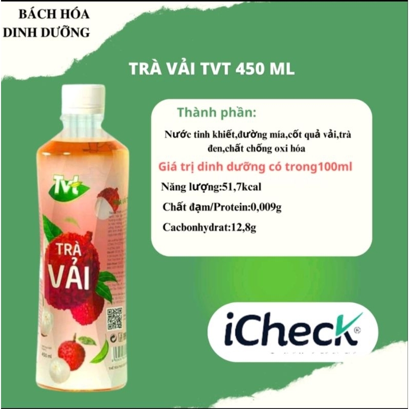 •Trà Vải TVT đậm vị cốt vải tự nhiên 450ML