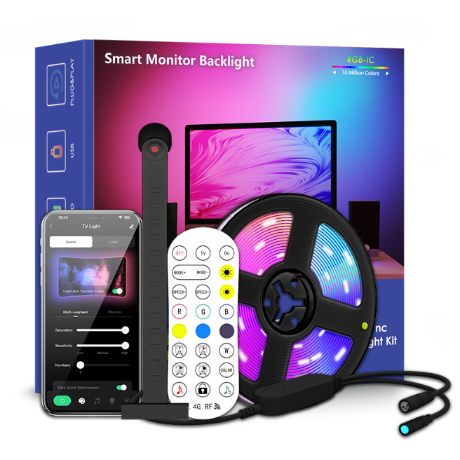 Bộ Đèn Led Strip Ambient Light Kit Đồng Bộ Màu Theo Màn Hình Tivi Khiển Qua Bluetooth Điện Thoại - Hàng Fullbox