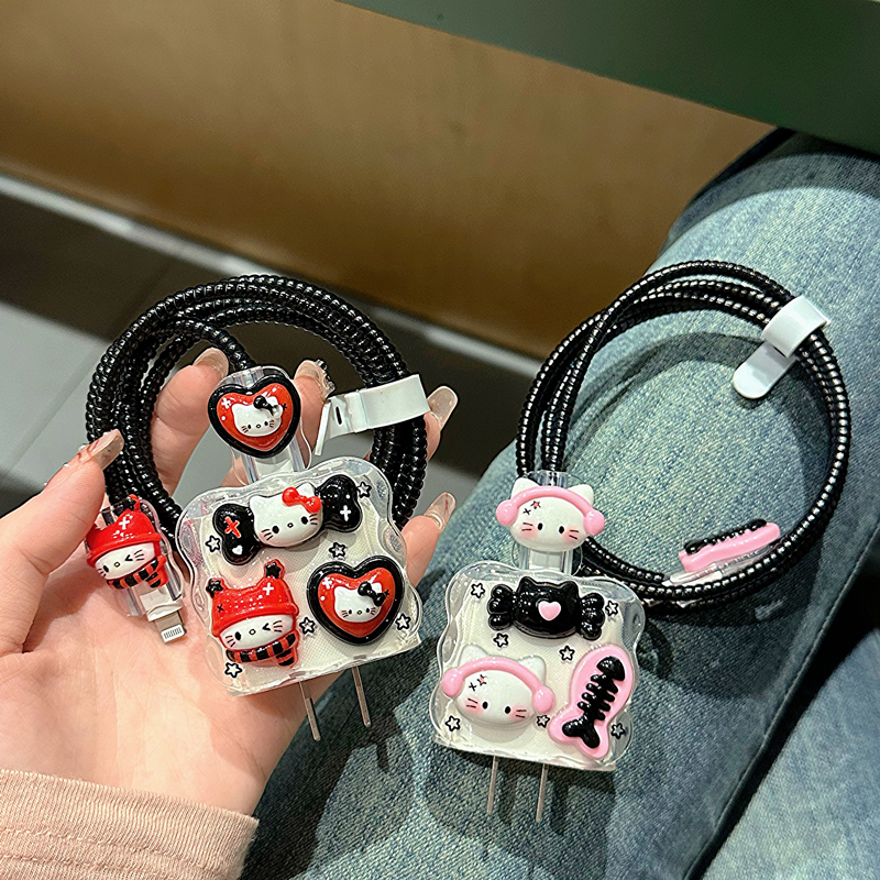 Bộ bảo vệ cáp sạc thiết kế đặc biệt 2024 hình mèo dễ thương dành cho cục sạc iphone 15promax/14/13/1