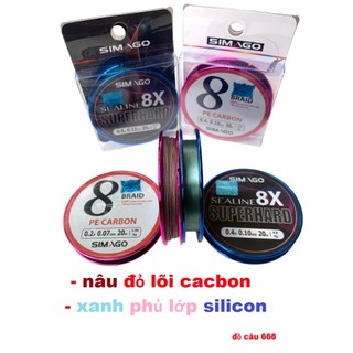Dù Thẻo PE cacbon simago mau đỏ nâu có lõi , màu xanh tráng silicon, cuộn 20m