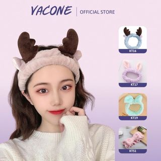 Băng đô rửa mặt Vacone bờm cài tóc turban dễ thương cute tai thỏ mèo vải nhung nơ BD16