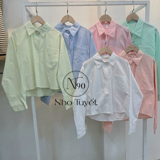 Áo sơ mi thô dài tay dáng lửng 1 túi ngực hàng Quảng Châu