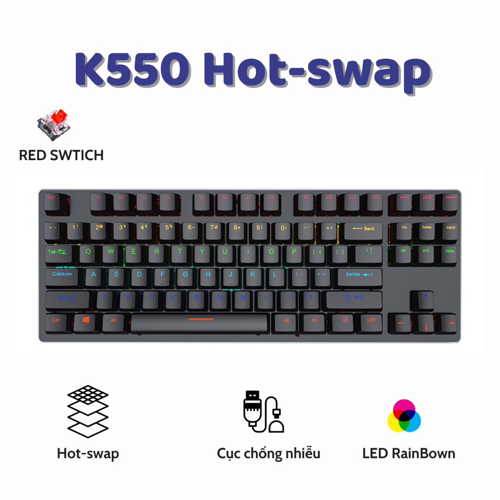 Bàn phím cơ Gaming Ziyou K550 V4 Red Switch TKL 87 phím, LED Rainbown , phím ABS xuyên LED | BigBuy360 - bigbuy360.vn