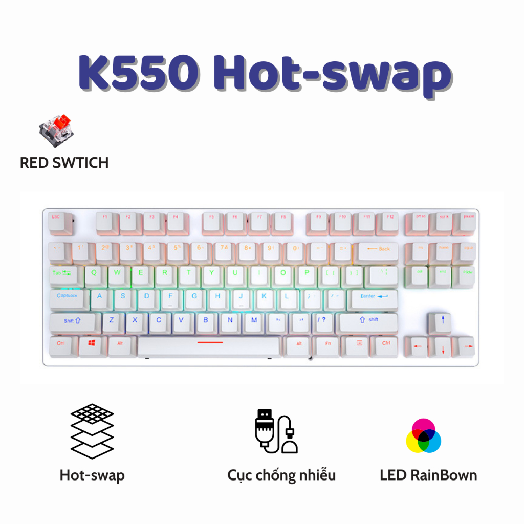 Bàn phím cơ Gaming Ziyou K550 V4 Red Switch TKL 87 phím, LED Rainbown , phím ABS xuyên LED | BigBuy360 - bigbuy360.vn