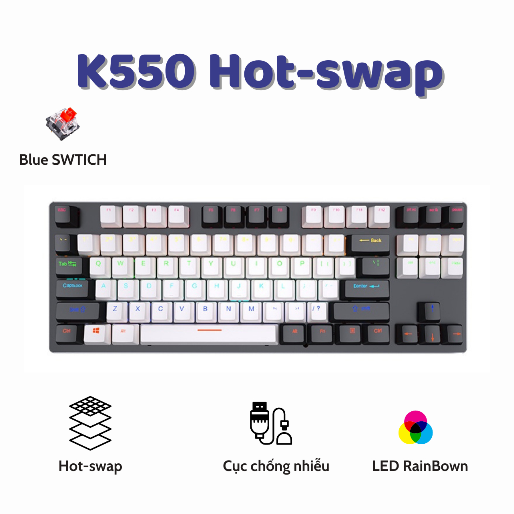 Bàn phím cơ Gaming Ziyou K550 V4 Red Switch TKL 87 phím, LED Rainbown , phím ABS xuyên LED | BigBuy360 - bigbuy360.vn