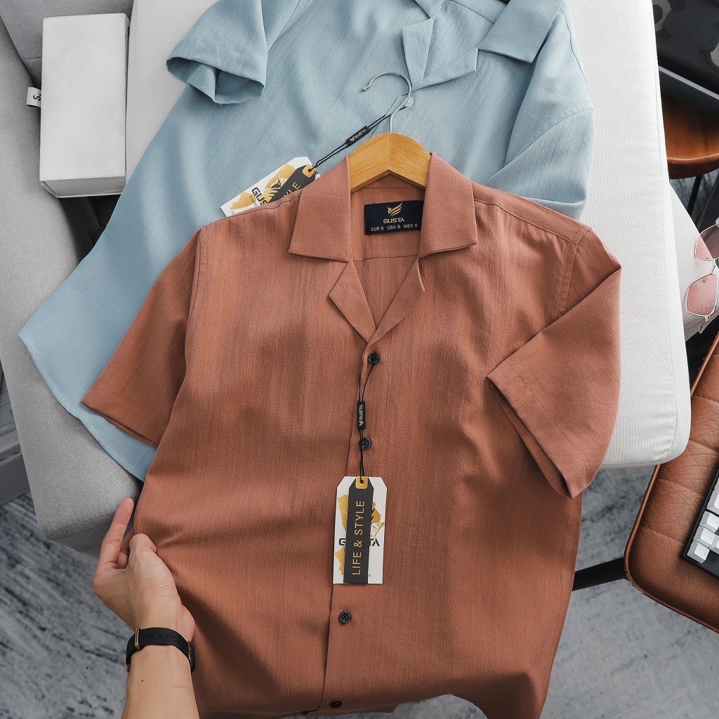 Áo sơ mi trơn GUSTA cho nam chất đũi thoáng mát thấm hút mồ hôi hạn chế mùi cơ thể - SM28