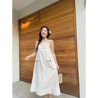 Đầm linen suông hai dây điều chỉnh được có túi CHIE