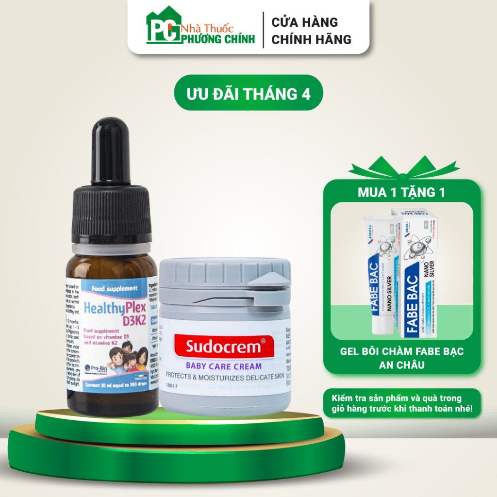 Combo Kem Hăm Sudocrem + Vitamin D3 K2 HealthyPlex D3K2 Cho Trẻ Sơ Sinh