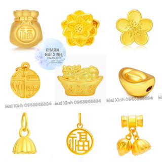 Thỏi vàng - hoa - chữ phúc - túi tiền - charm mạ vàng điện xâu phối vòng tay chuỗi hạt phong thủy nam nữ may mắn