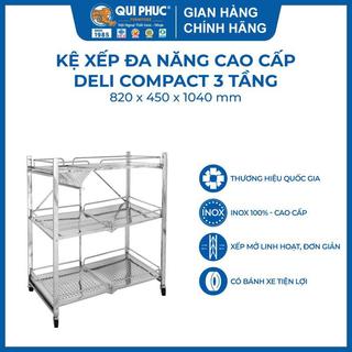  Kệ xếp inox đa năng cao cấp DELI Compact 3 tầng, có bánh xe di chuyển tiện lợi