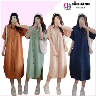 XẢ HÀNG Váy sơ mi suông dài liền thân tay ngắn nhiều màu chất đũi gân mát tặng kèm đầm ngủ 2 dây - CHP  ☘️ VÁY SƠ MI TÚI