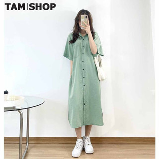XẢ HÀNG Váy suông viền chỉ nổi thời trang nữ, đầm sơ mi chất đũi xước mềm mát 40-70kg - TâmShop