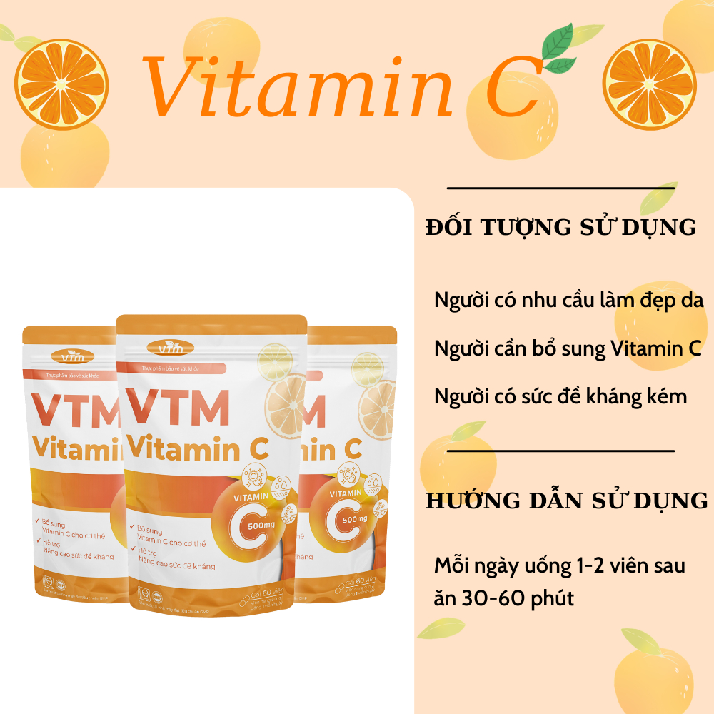 Combo Viên Uống VTM Vitamin C + VTM Glutathione sáng da, mờ thâm, tăng cường đề kháng