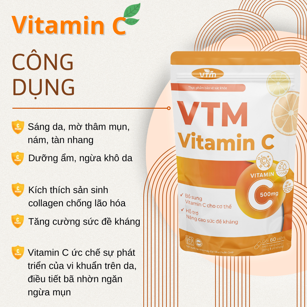 Combo Viên Uống VTM Vitamin C + VTM Glutathione sáng da, mờ thâm, tăng cường đề kháng