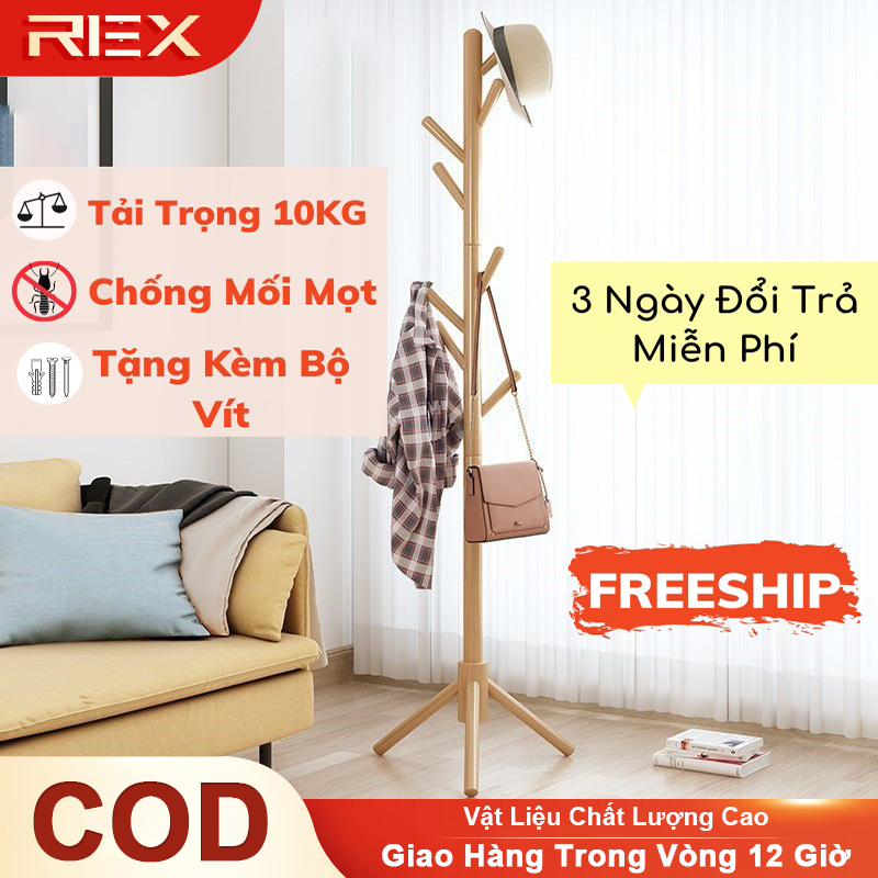 REX Cây Treo Quần Áo Gỗ Giá Treo Quần Áo Đứng nhiên 8 nhánh và 10 nhánh Các Loại Chất Lượng Decor Phòng