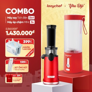  Máy ép chậm mini 3S Lazychef và máy xay Sinh Tố cầm tay tích điện 450ml lazychef