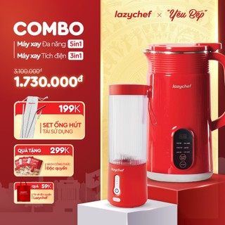  Combo Máy xay nấu đa năng 5in1 nắp ABS Lazychef + Máy xay bỏ túi 3in1 Lazychef