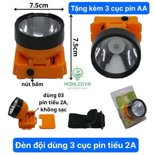 Đèn pin đội đầu choá 7.5cm không sạc điện , dùng 3 cục pin rời AA với 2 chế độ sáng