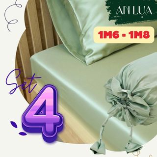 Bộ chăn drap 4 món An Lụa mịn mát và thân thiện cho da - vải lụa phi satin