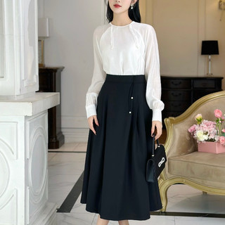 Chân váy nữ Lexi Skirt dáng dài xếp ly đai nhỏ dáng xòe, Chân váy chất chéo nhật tôn dáng VVNT032402 thiết kế By Germe