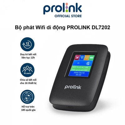 Bộ phát Wifi di động PROLiNK DL7202, SIM 4G LTE 150Mbps, pin 3100mAH 12h, hỗ trợ 185 quốc gia