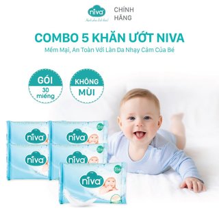 [Combo 5] Khăn Ướt Đa Năng Không Mùi NIVA Gói 30 Tờ Tiện Dụng, Diệt Khuẩn, An Toàn Cho Trẻ Sơ Sinh