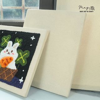 Khung gỗ căng sẵn vải aida mềm thêu len nổi Tiệm tạp hóa nhà may 25x25cm 25x30cm 30x40cm