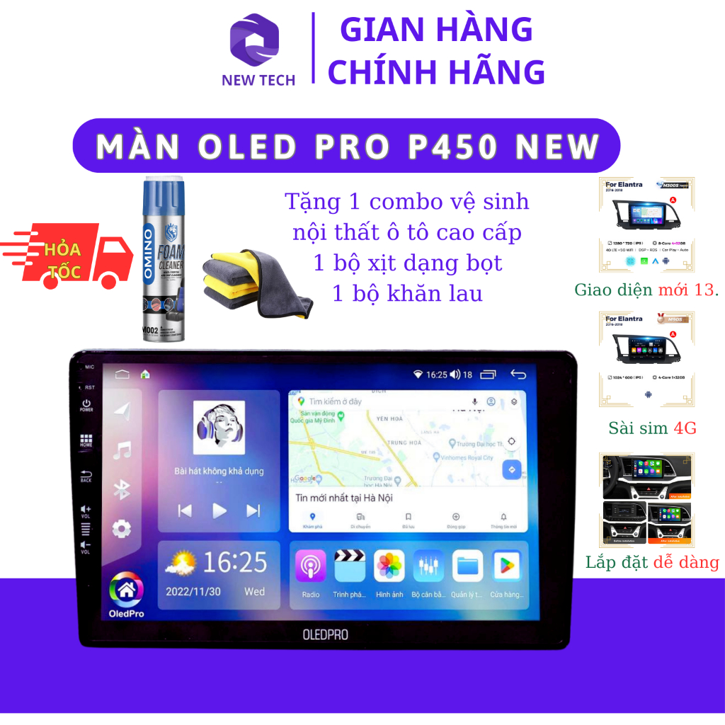 Màn Android 9 inch, 10 inch Oled Pro P450 2023 new, xem video, youtube, bản đồ,bảo hành 18 tháng đổi