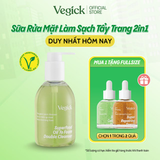 Tẩy Trang và Sữa Rửa Mặt 2 Trong 1 Thuần Chay Cho Da Nhạy Cảm Vegick Superfood Oil To Foam Double Cleanser 195ml