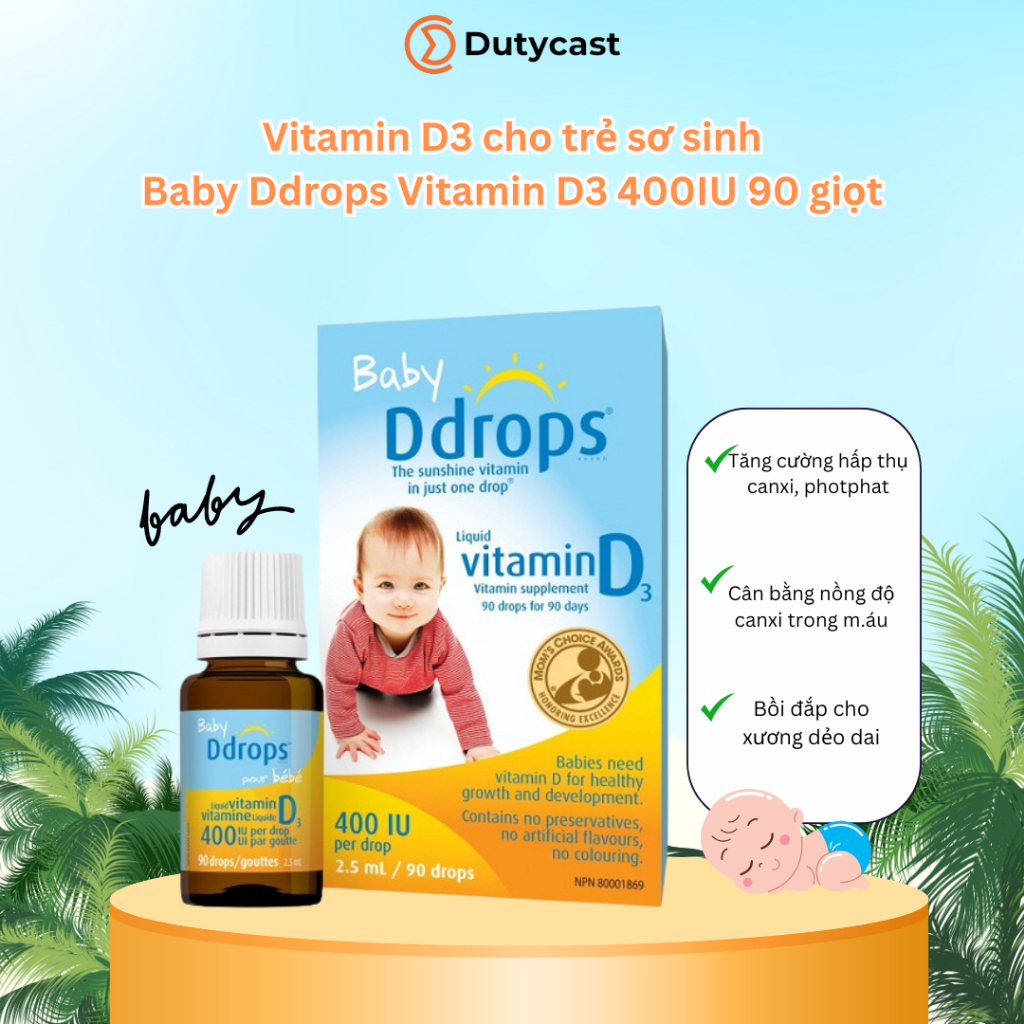 Bổ Sung Vitamin D3 Cho Bé Sơ Sinh Của Mỹ Vitamin D3 Baby Ddrops 400 I.U 90 Giọt 2.5ml