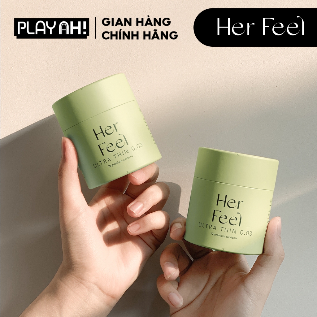 Bao cao su PlayAh Her Feel Ultra Thin 0.03mm Hộp 3/10 Size 52mm Siêu Mỏng Nhiều Gel Cao Cấp