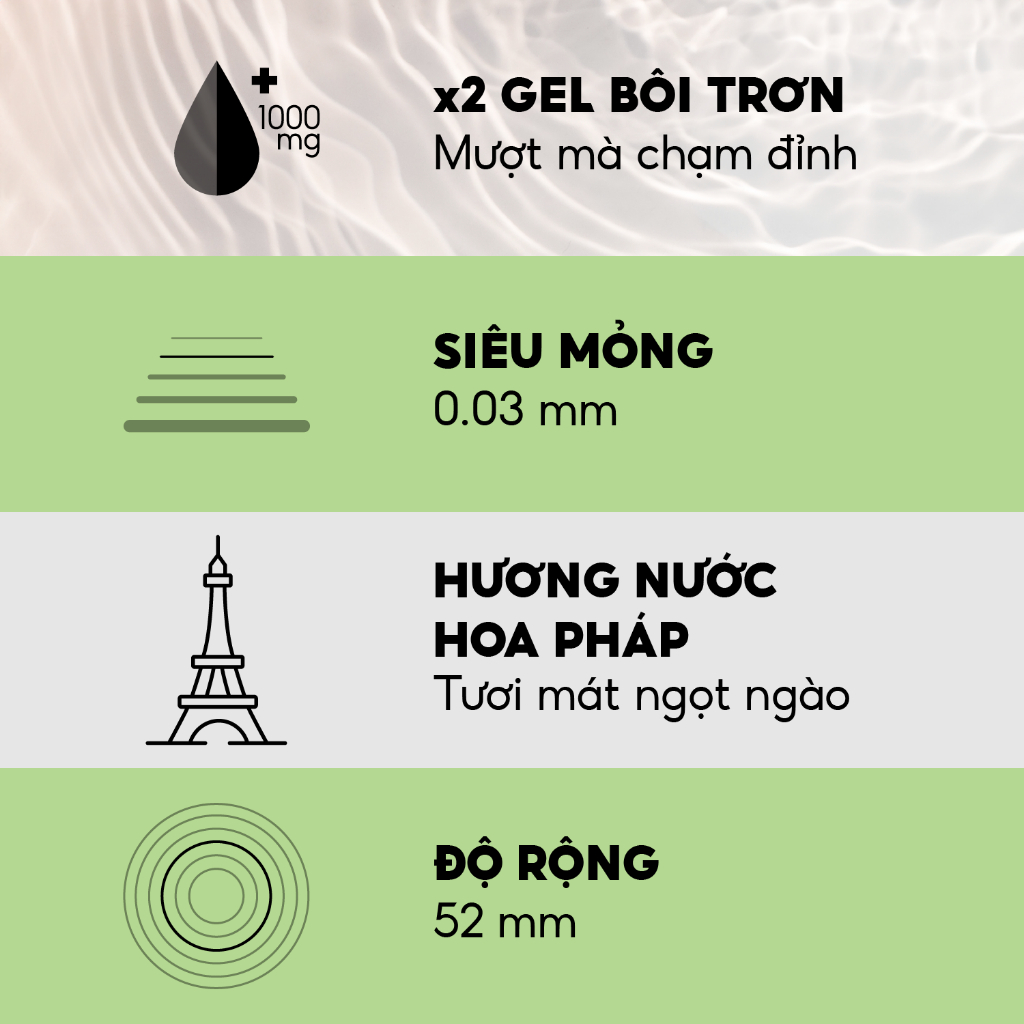 Bao cao su PlayAh Her Feel Ultra Thin 0.03mm Hộp 3/10 Size 52mm Siêu Mỏng Nhiều Gel Cao Cấp