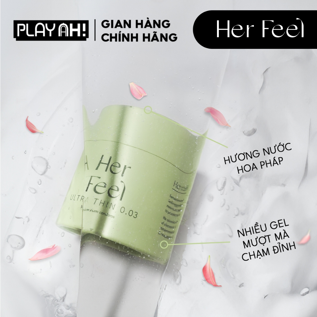 Bao cao su PlayAh Her Feel Ultra Thin 0.03mm Hộp 3/10 Size 52mm Siêu Mỏng Nhiều Gel Cao Cấp