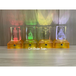 Tượng pha lê khắc 3d hình Phật Giáo và Công Giáo Sử dụng pin nút cảm ứng đổi màu cao 12cm