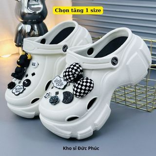 Sục nữ đế độn 6cm gắn ticker Gấu Nơ CARO, Dép sục charm nơ 3D Chọn tăng 1 size