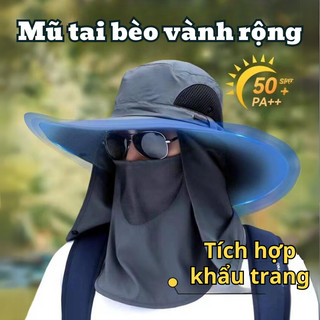Mũ Tai Bèo, Mũ chống nắng nam vành rộng kèm khẩu trang che cổ, thích hợp câu cá, du lịch, camping dã ngoại.