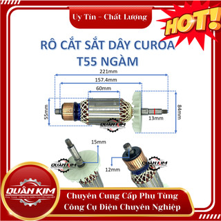 Rotor/ruột máy cắt sắt dây curoa thân 55 có ngàm tặng kèm chổi than