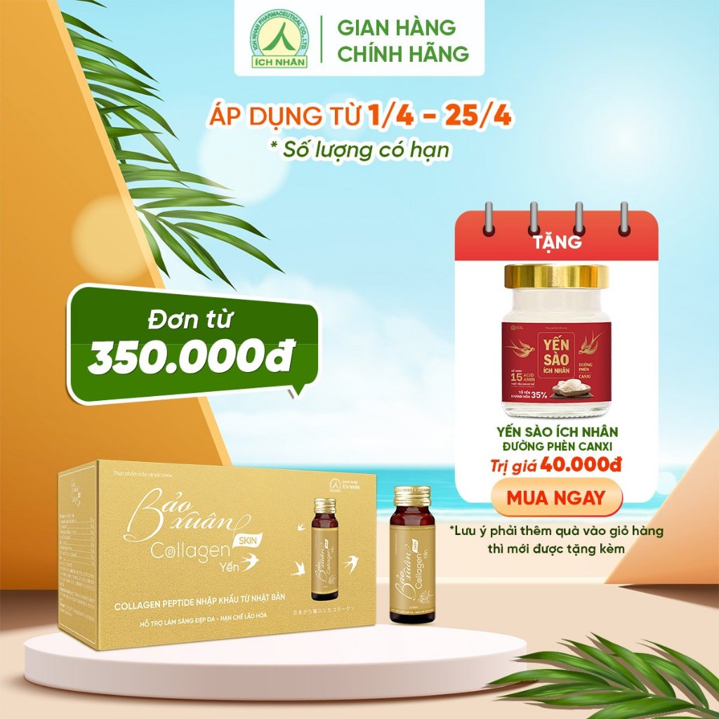 Combo 2 hộp Collagen Bảo Xuân Skin Yến Sào, Hỗ Trợ Làm Đẹp, Giảm Nếp Nhăn, Giúp Da Căng Bóng, Tăng Cường Sức Khỏe