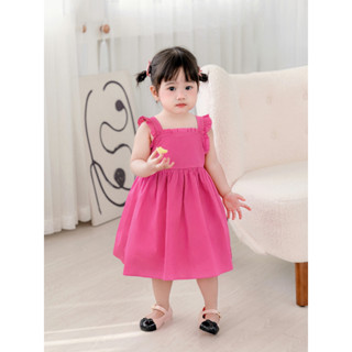 Váy Bé Gái Carrot Hai Dây Cánh Tiên Hồng Đậm, Chất Liệu Thô Lụa Thấm Hút Mồ Hôi Tốt