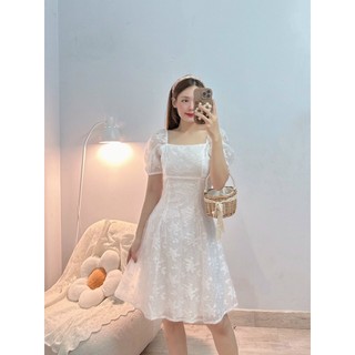 ĐẦM VOAN TƠ CỔ VUÔNG - Hình shop chụp thật
