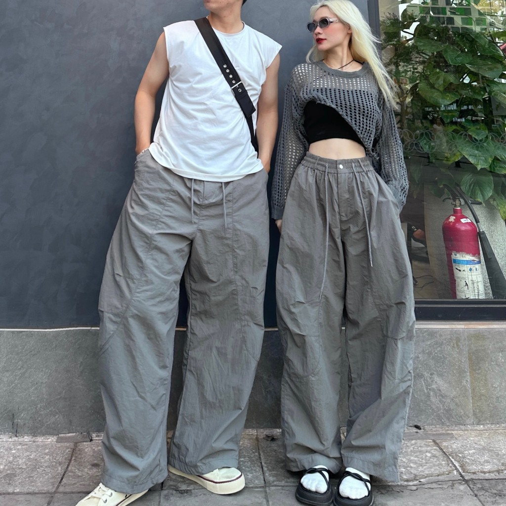 Quần Dài Dù Gió Nhăn Parachute Pants Harem Dáng Thụng Ống Rộng Nam Nữ Unisex | BigBuy360 - bigbuy360.vn