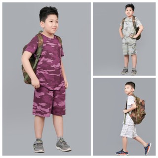 Bộ Đồ Cộc Tay Bé Trai FALUMAR, Set Quần Áo Cộc Mặc Nhà Cho Bé Vải Cotton Hoạ Tiết Rằn Ri Màu Xanh/Ghi/Đỏ