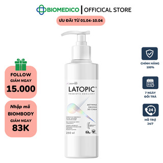 LATOPIC PROBIOTIC EMOLLIENT ACTIVE BODY EMULSION / Nhũ tương dưỡng ẩm, dịu ngứa da dị ứng/kích ứng toàn thân 250ml