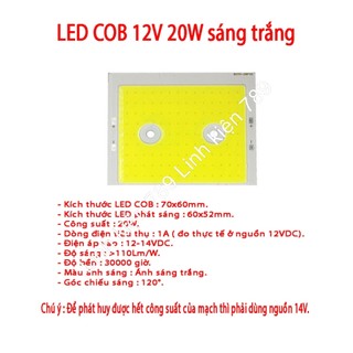 Chip LED COB siêu sáng 12V 20W sáng trắng - Linh Kiện 789