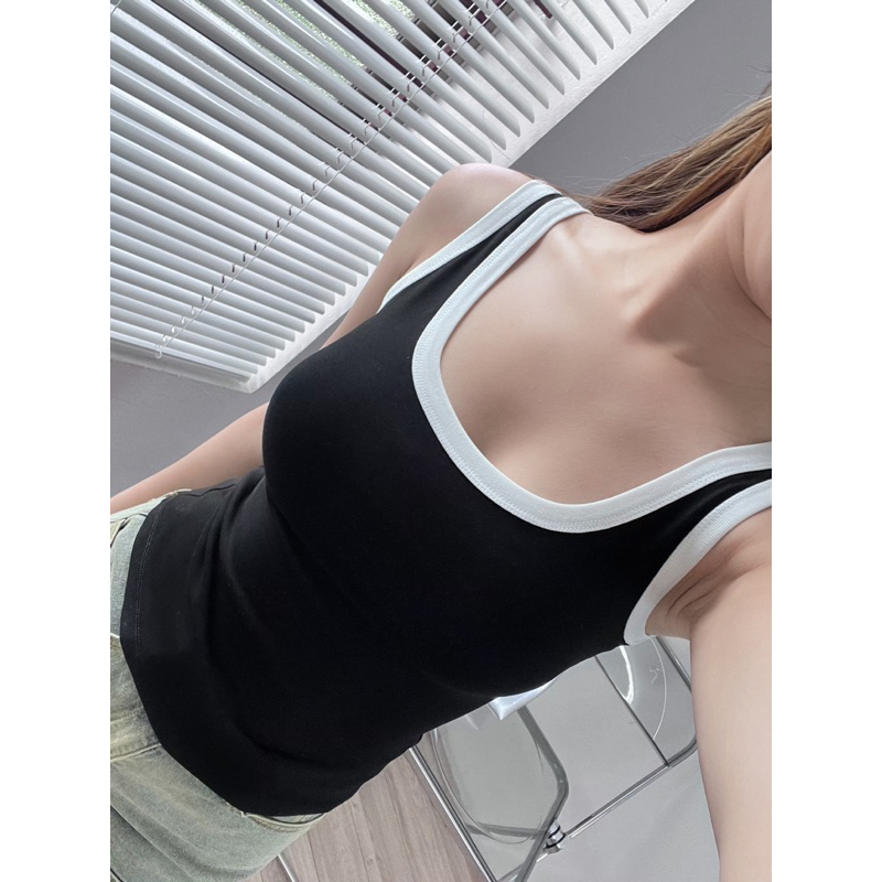 Áo Thun 3 Lỗ Cổ Rộng Phối Viền Thể Thao, Áo Ba Lỗ Nữ Phong Cách Sexy Cá Tính | BigBuy360 - bigbuy360.vn