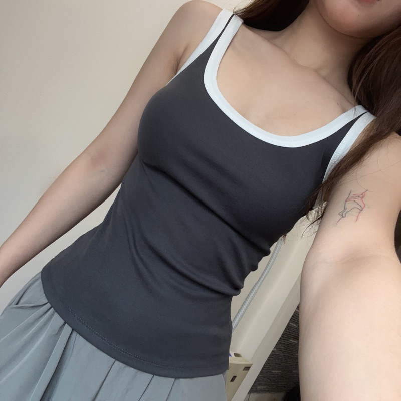 Áo Thun 3 Lỗ Cổ Rộng Phối Viền Thể Thao, Áo Ba Lỗ Nữ Phong Cách Sexy Cá Tính | BigBuy360 - bigbuy360.vn