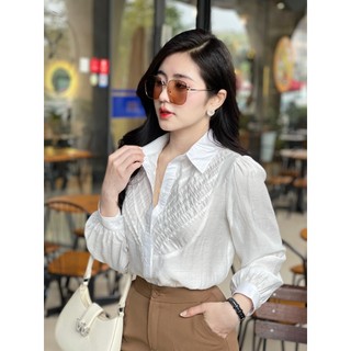 Áo sơ mi  nữ chất vải tơ  thiết kế xếp ly ngực 2 lớp mềm mát Evalover ASM2024100