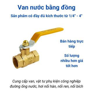 Van bi italy phi 27 van khoá nước tay gạt nối ren bằng đồng